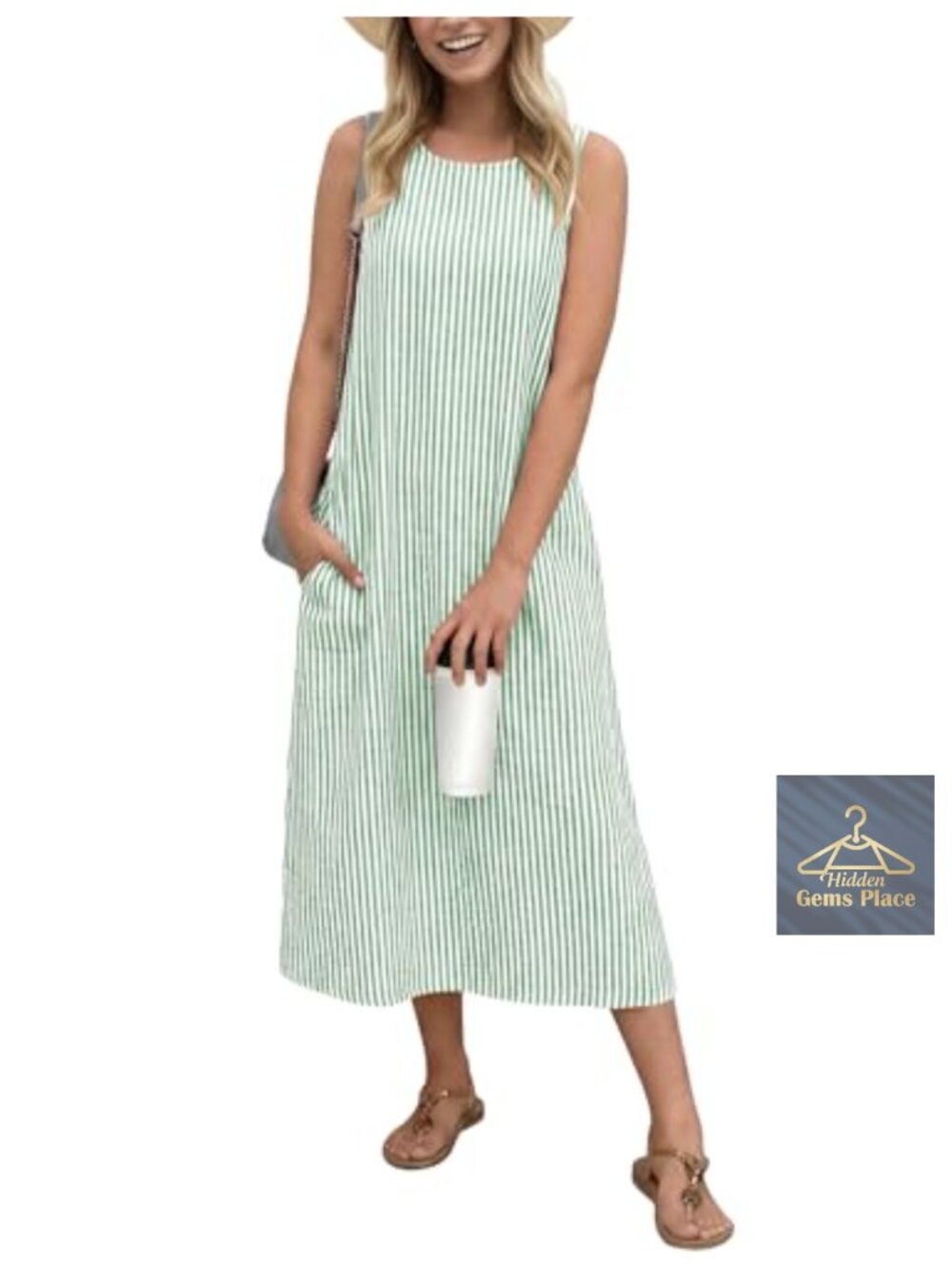 Cotton Maxi Tank Dress with Pockets for Summer Beach
